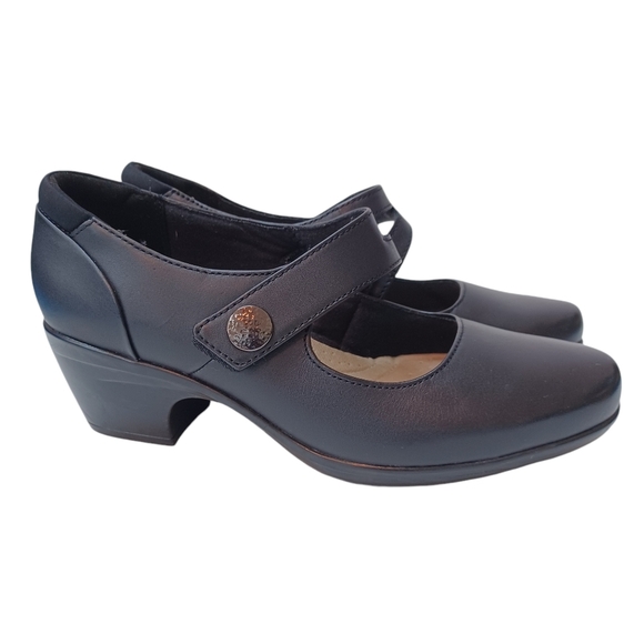 Clarks Collection Mary Jane Heels Black Leather Pumps Comfort Shoes Womens 8 - Picture 1 of 16
